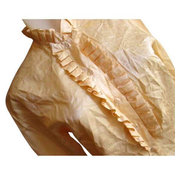 Vintage 1960's True Mod Blouse Yellow Ruffled With 3/4 Sleeves & High Neckline - Picture 4 of 9